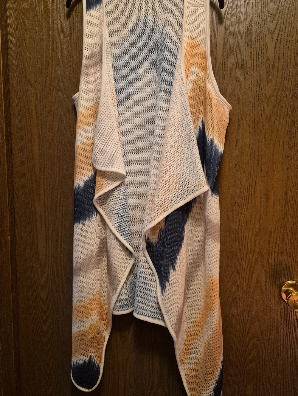 NWOT DG Diane Gillman Open-Front Sleeveless Knit Vest - Gold, Navy & Cream M